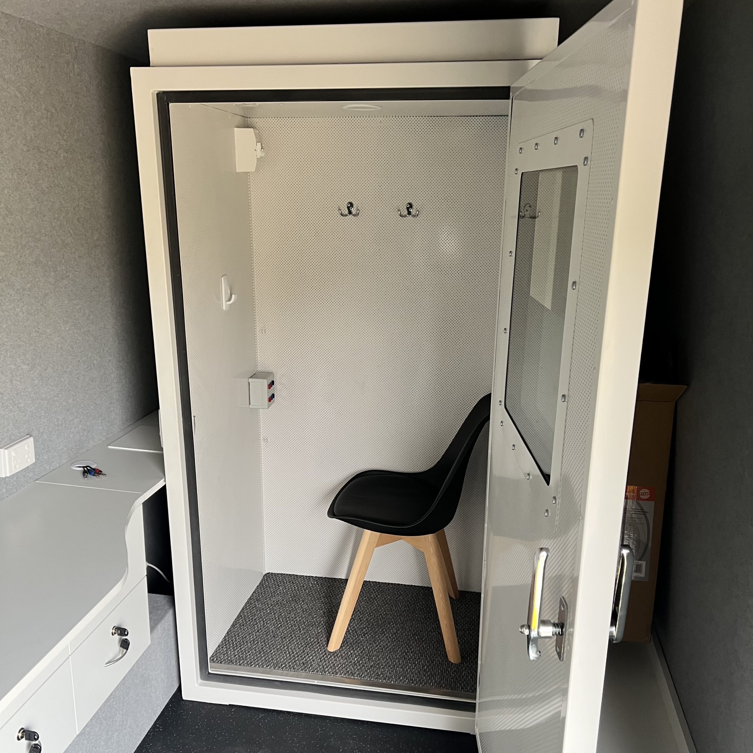 Mobile soundproof booth used for AS/NZS 1269.4 compliant workplace hearing tests