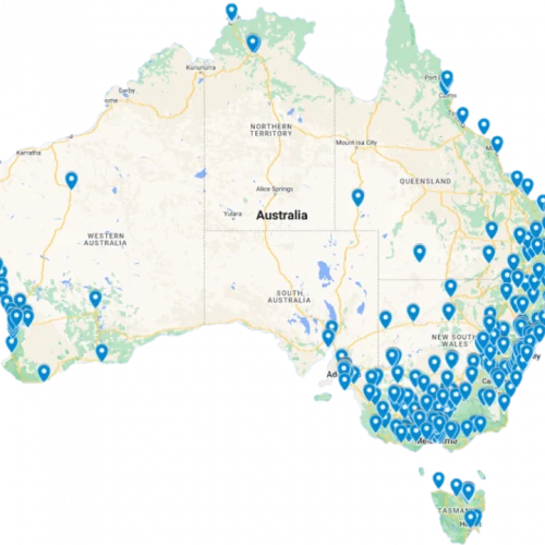 Map of Mobile Screening locations across Australia showing workplace health screening coverage in all states and territories